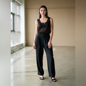 Vintage 90’s JSJ Petites Black Mesh Top Pleated Jumpsuit
